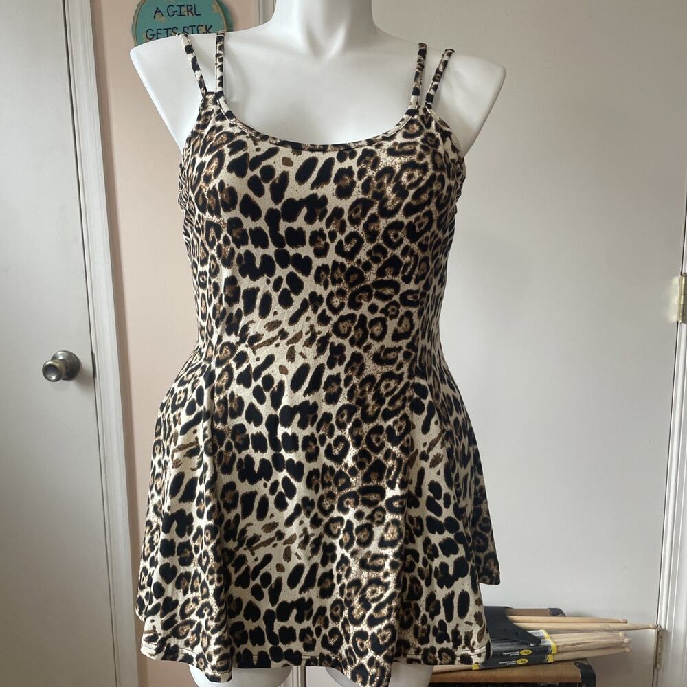 NWOT Zeagoo Cheetah Print Stretch Sleeveless Strappy XXL Peplum Top